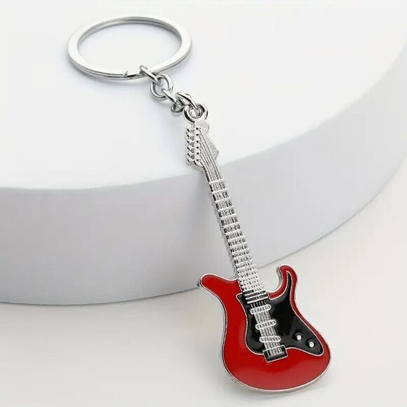 Electric Guitar Gift Keychain Zipper Pull Stocking Stuffer Gift Red Rock Music - Picture 1 of 4